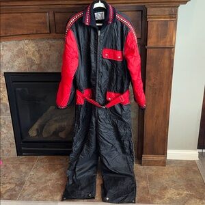 Vintage Polarware one piece snowsuit retro sweater collar trim ski snow est M/L